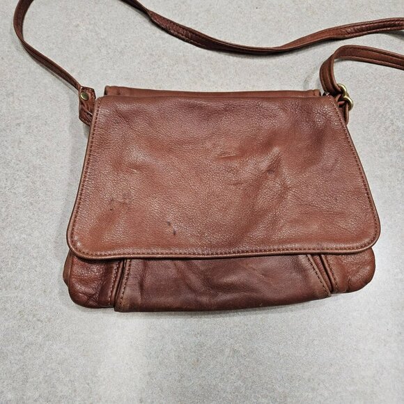 Vintage Victoria Leather Brown‎ Crossbody Tulip Bag Multiple Storage Pockets - Picture 11 of 16